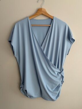Light Blue V-neck Crossover Detail Blouse